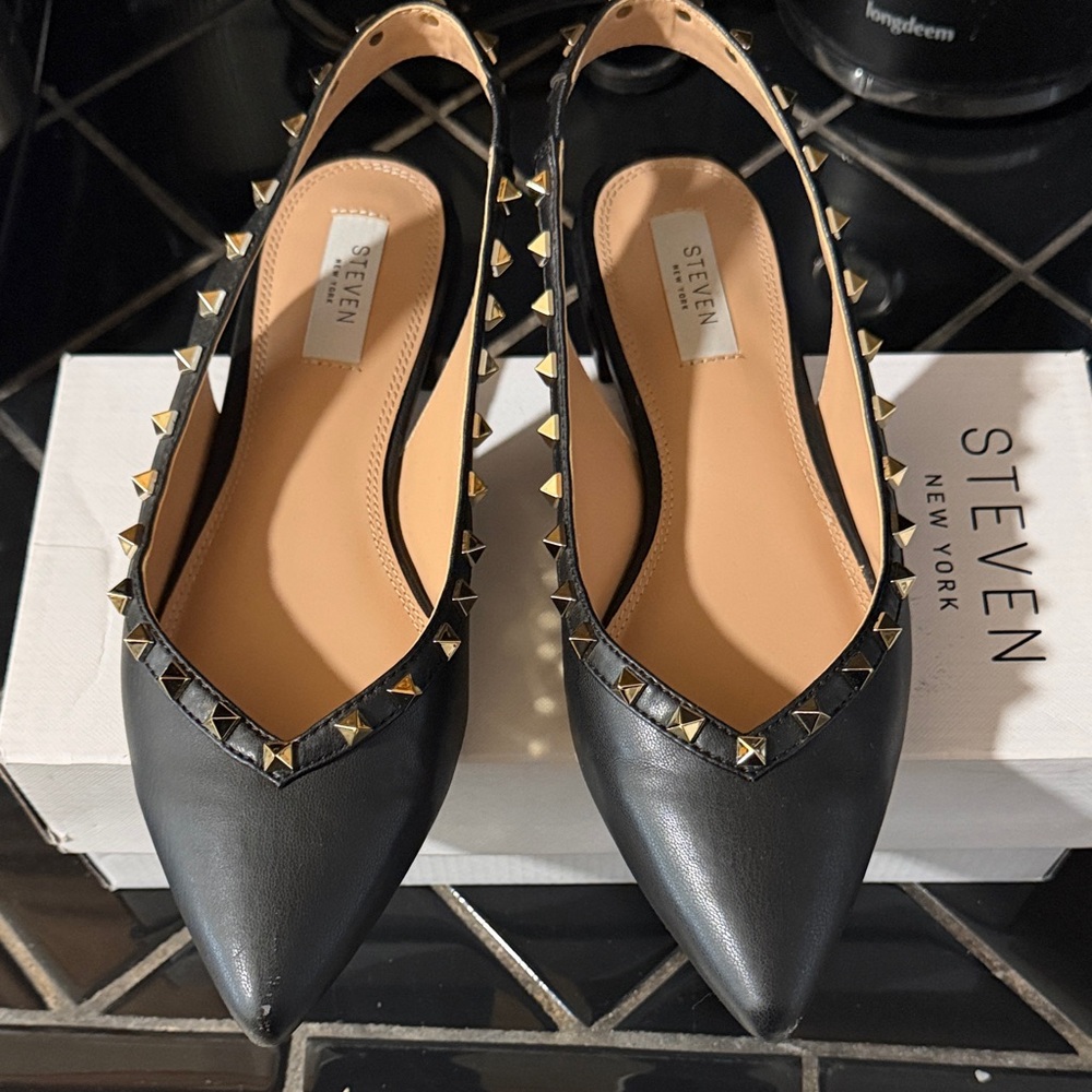Black Studded slingback flats